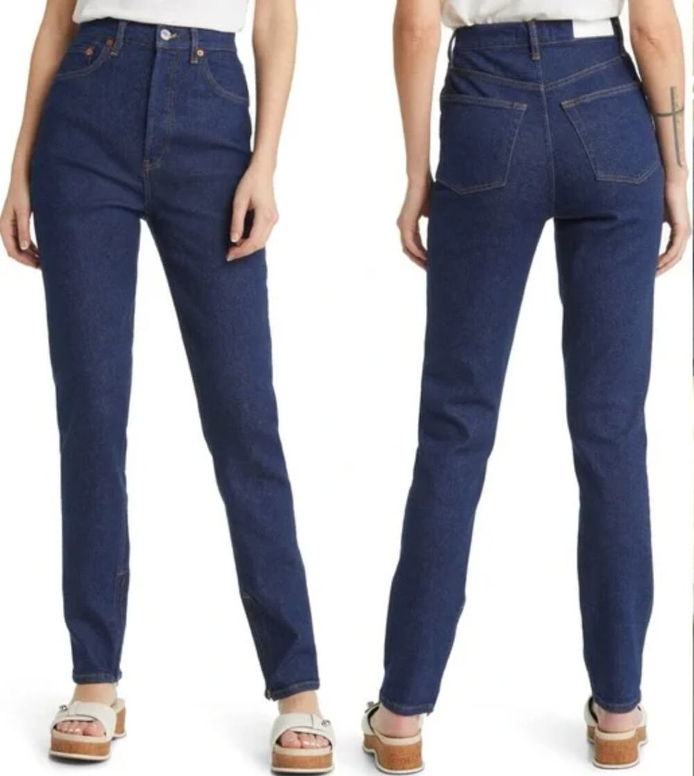 RE/DONE Womens Super High Drainpipe Jeans Size 26 Dark Blue Skinny NWOT